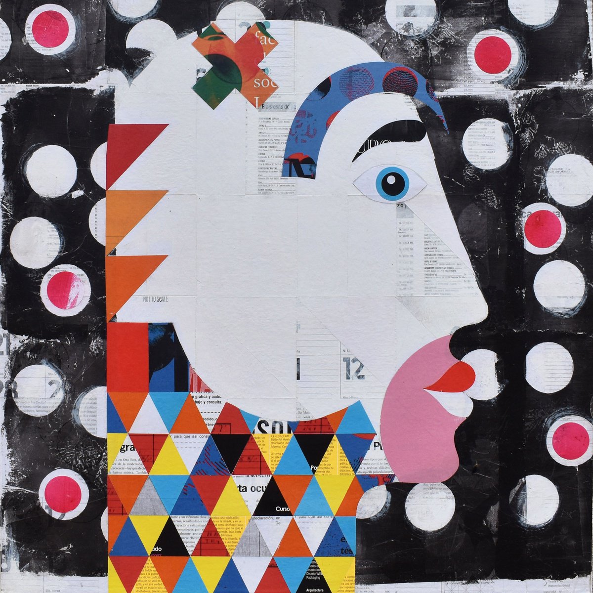 Portrait Collage By Manel Villalonga, 24 X 24", 266 Geometric Portrait, Original Artwork