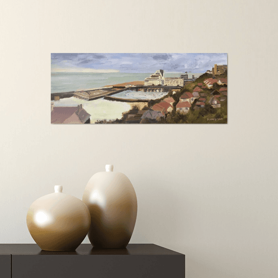 Folkestone harbour from the Warren, oil painting