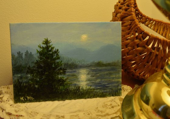Moonlight Study # 2 - framed 5X7 inch oil painting by K. McDermott (SOLD)