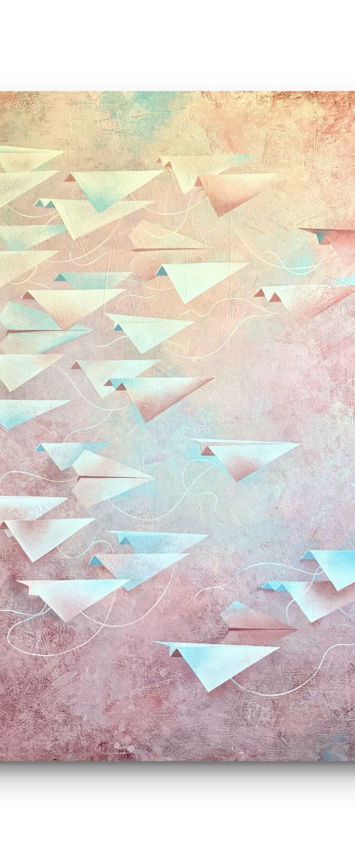 Paper Dreams in the Pink Sky, Origami # 1 by Arinika Stratievsky