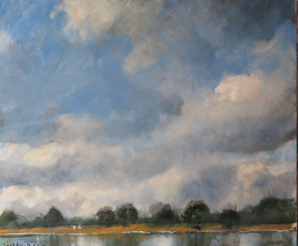 Impressionistic Landscape Oil Painting By Malcolm Ludvigsen, 24 X 20", The River Ouse, July 14, Original Artwork