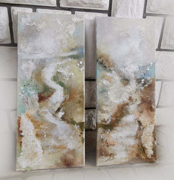 Original abstract canvas art, Neutral abstract painting, Set paintings