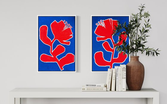Red flowers diptych