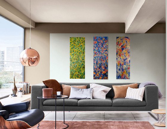 Triptych - Abstract Panel - New Moon - Large Size - Acrylic Painting - Nude - Interior Art