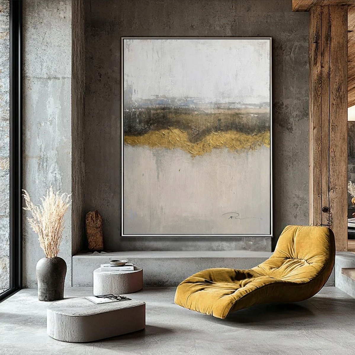 Abstract Acrylic Painting By Indie Ru, 57 X 81, Abstract Gold Texture, Original Artwork