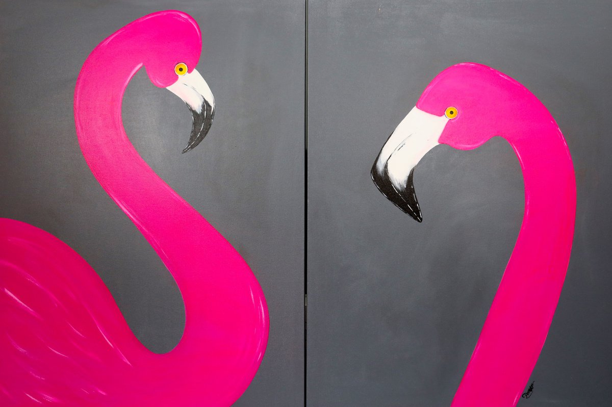 Pink Flamingos by Poovi Art Gallery