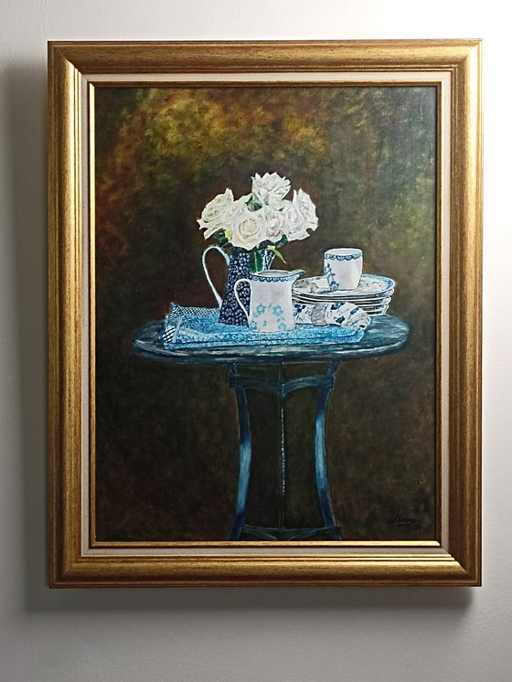 White roses still life