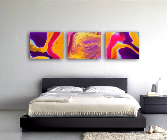 "Mix And Match" - FREE USA SHIPPING - Original Triptych, Abstract PMS Fluid Acrylic Paintings Series - 60" x 16"