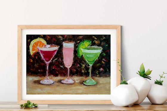 Cocktail Painting Original Art Margarita Wall Art Small Artwork Martini Still Life