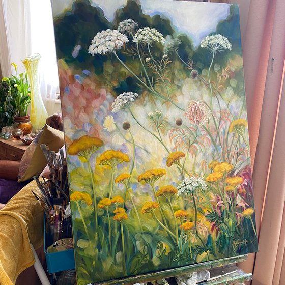 'Growth'- Wild garden painting with Achillea & cow parsley