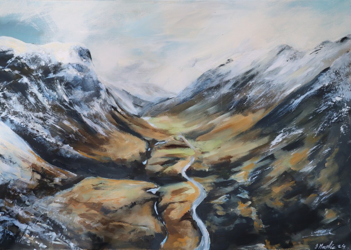 Impressionistic Landscape Acrylic Painting By Ian Macphie, 28 X 20, Spectre At Glencoe, Original Artwork