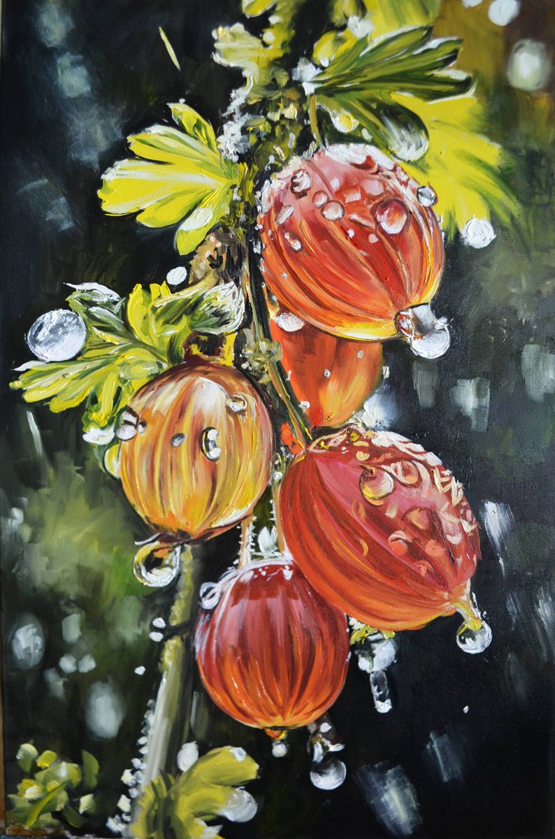 Botanical Oil Painting By Valeriia Radziievska, 16 X 24", Gooseberry Lanterns, Original Artwork