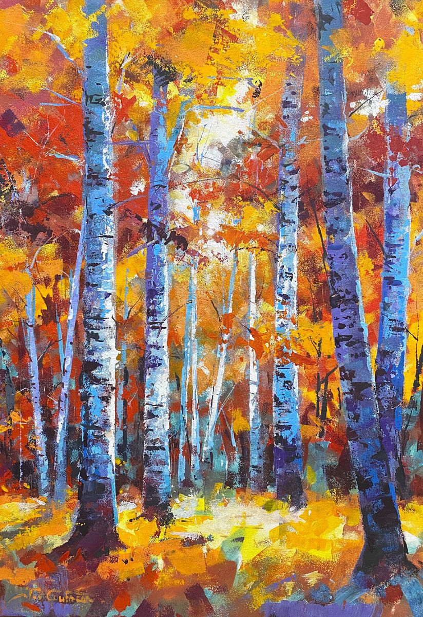 Impressionistic Landscape Acrylic Painting By Jos Coufreur, 22 X 31, Forest 12, Original Artwork