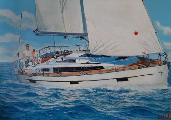 Seascape with Sailboat