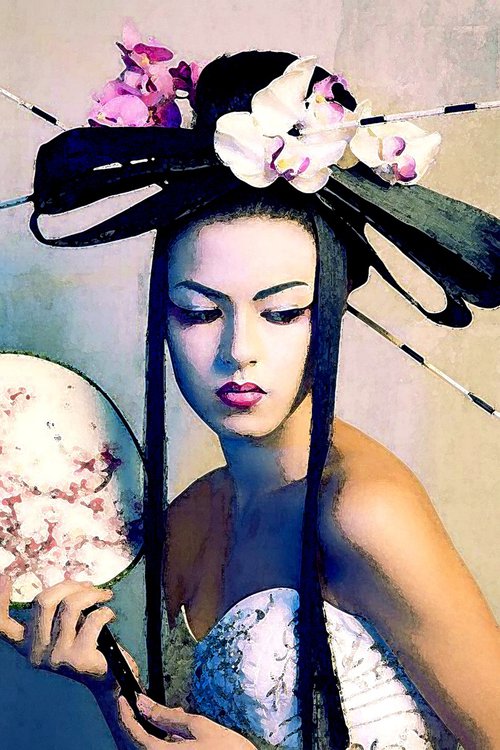 Geisha with a Fan by Alex Solodov