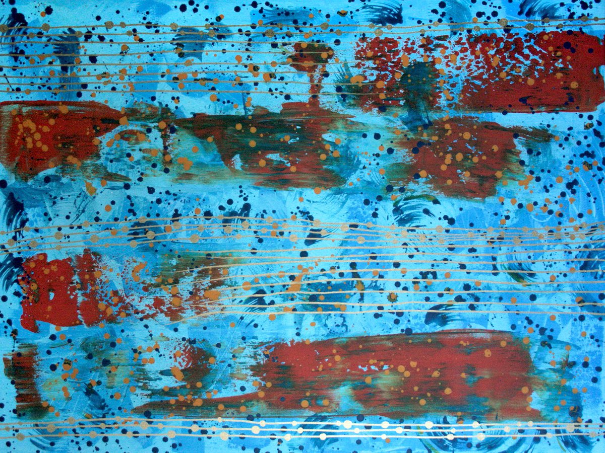 Expressive Abstract Acrylic Painting By Salana Art / Svetlana Samovarova, 39 X 30", Lines Of Autumn Palette, Original Artwork