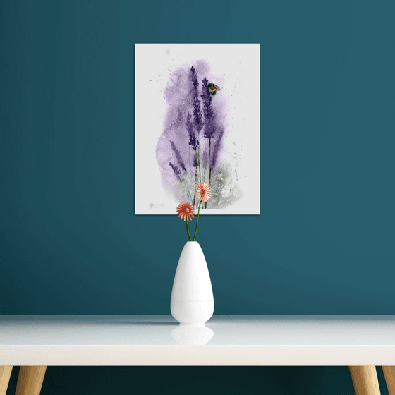 Lavender with bee  (2 of 2) - Original Watercolor Painting