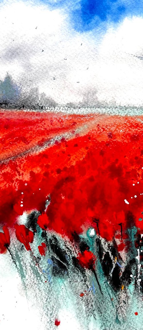Red tulips field flowers in Netherlands Mixed Media by Yana Ivannikova