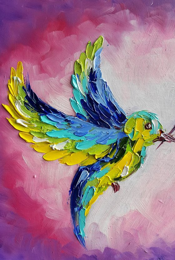 Pink dreams - birds oil painting, hummingbirds, birds, oil painting, love oil painting