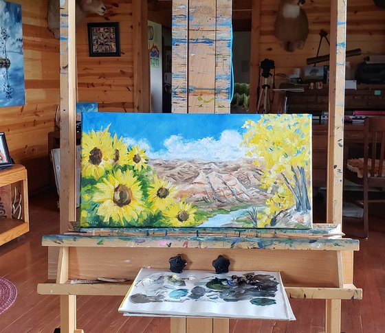 Landscape - Sunflowers - Cottonwoods - "North Dakota Gold"