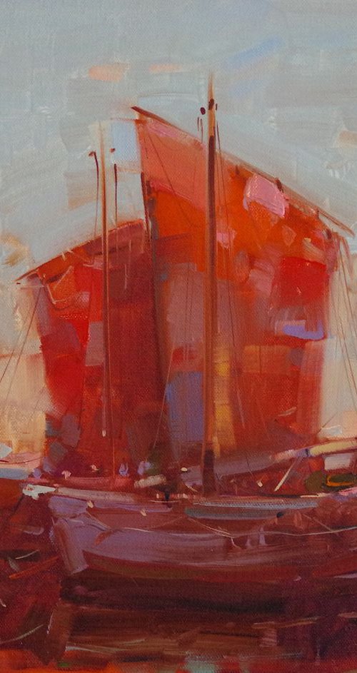 Sail Boats- Harbor, Original oil painting  Handmade artwork One of a kind by Vahe Yeremyan