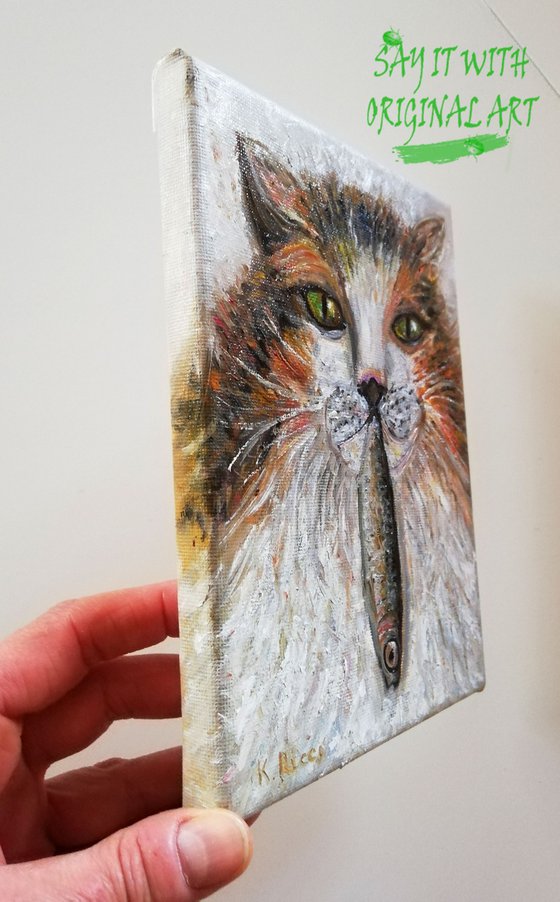 Cat with Fish Portrait