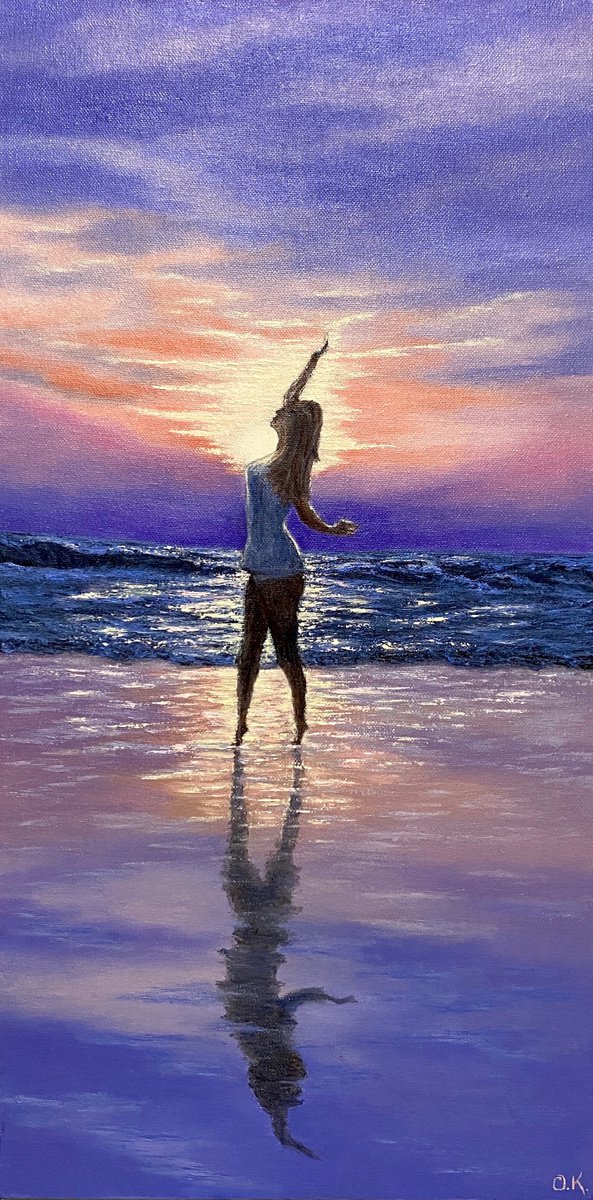 Girl in sunset reflection by Olga Kurbanova