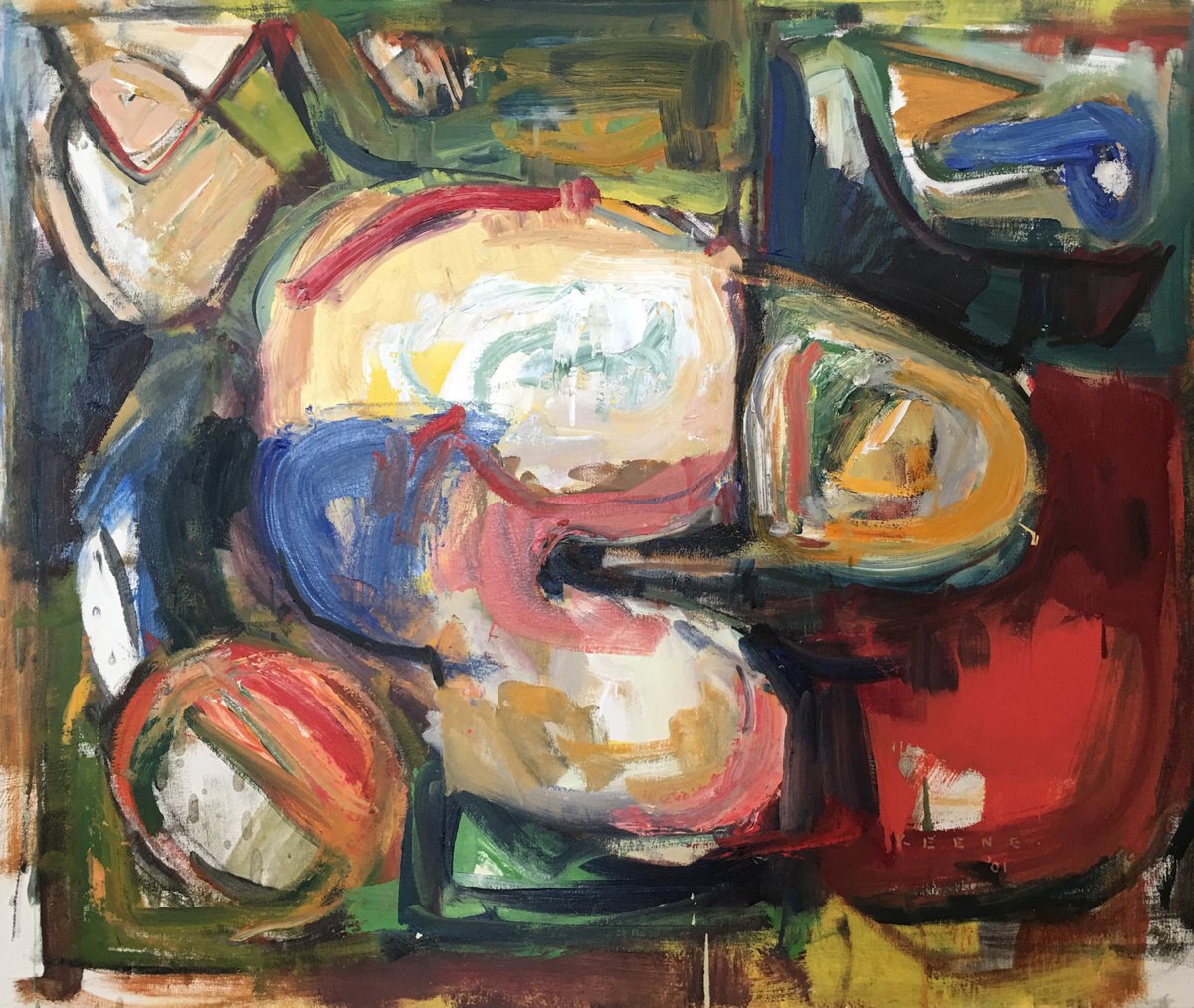 Organic Abstract Oil Painting By Don Keene, 40 X 34, Box And One, Original Artwork