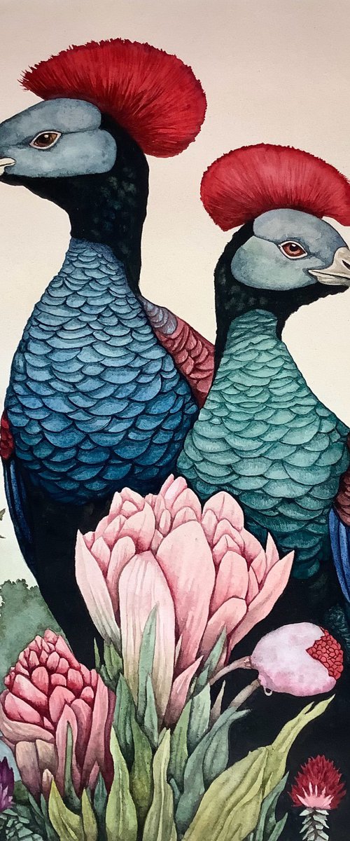 Red Crested Birds by Lisa Lennon