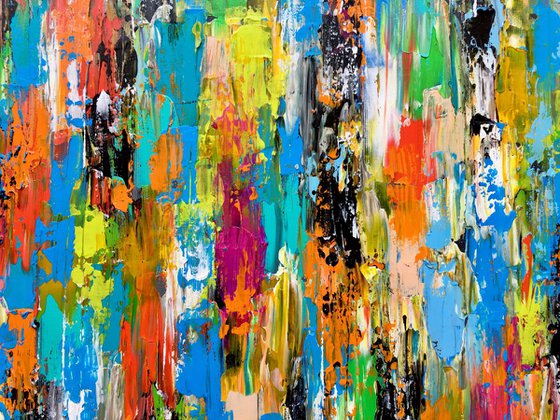 Color Story - XL Large abstract art – Palette Knife Art -  Expressions of energy and light.