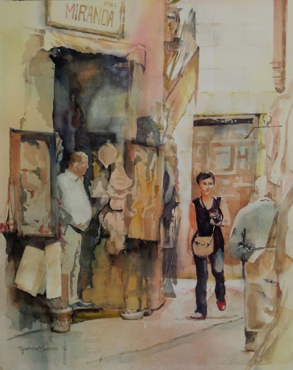 Impressionistic Cityscapes Watercolour By Yoshiko Murdick, 18 X 23", Street View Of Toledo, Original Artwork