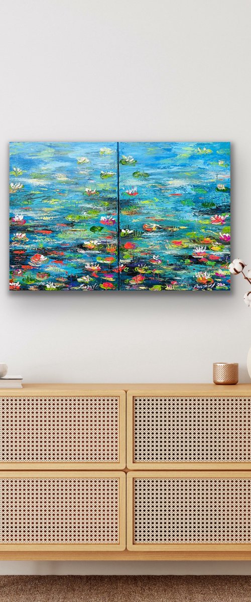Waterlilies from the Monet Garden - Diptych by Pooja Verma