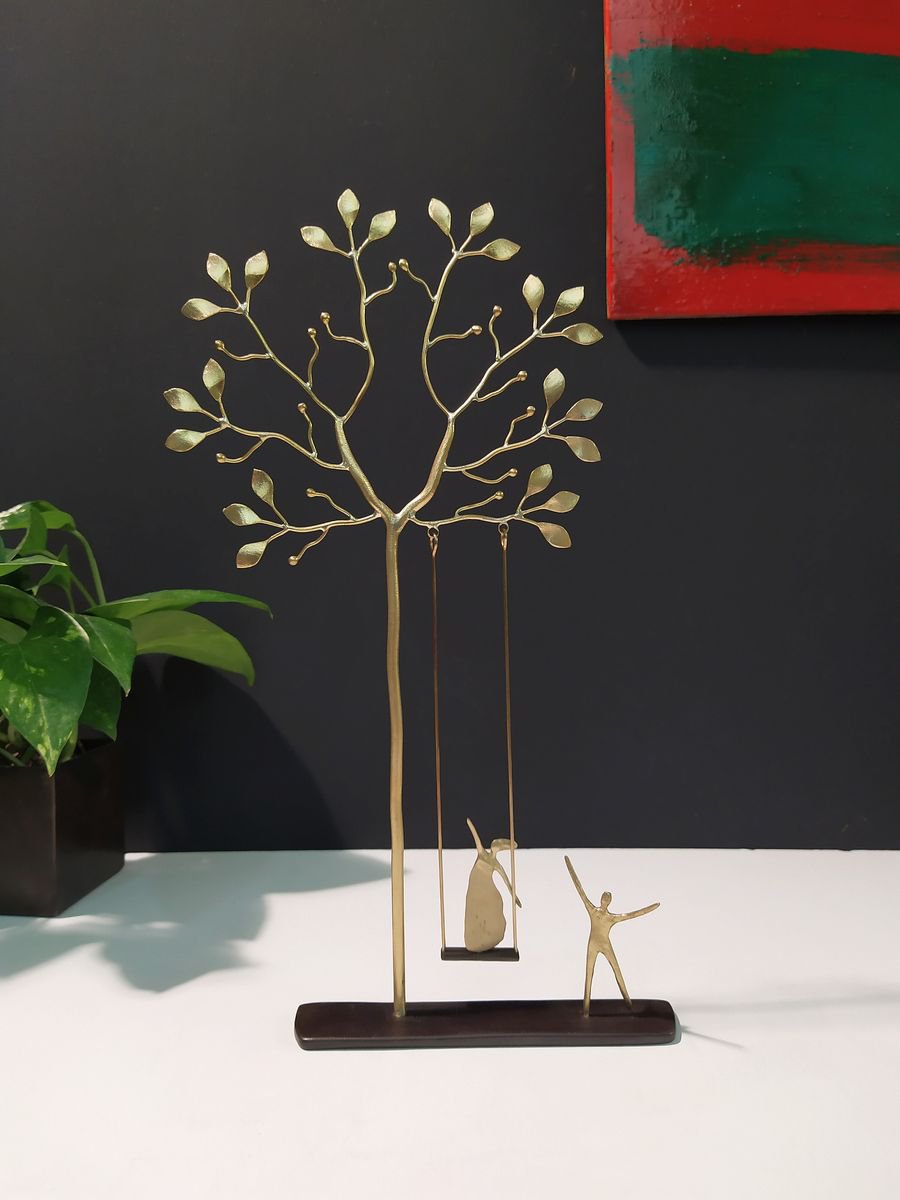 Impressionistic Portrait Bronze Sculpture By Anna Andreadi, 7 X 13, Swinging, Original Artwork