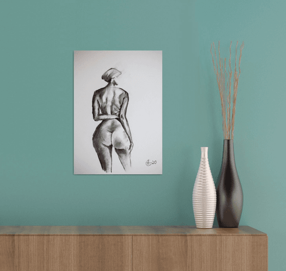 Nude in charcoal. 24. Black and white minimalistic female girl beauty body positive