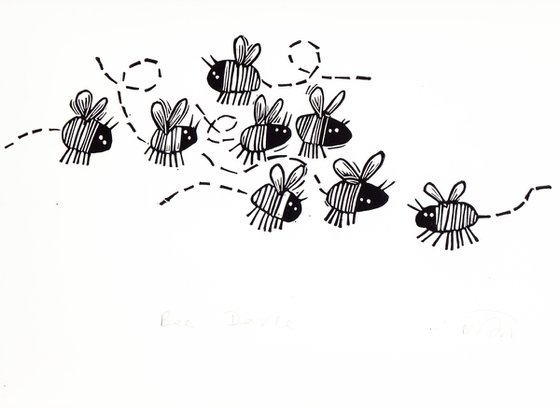 Bee Dance - lino cut print
