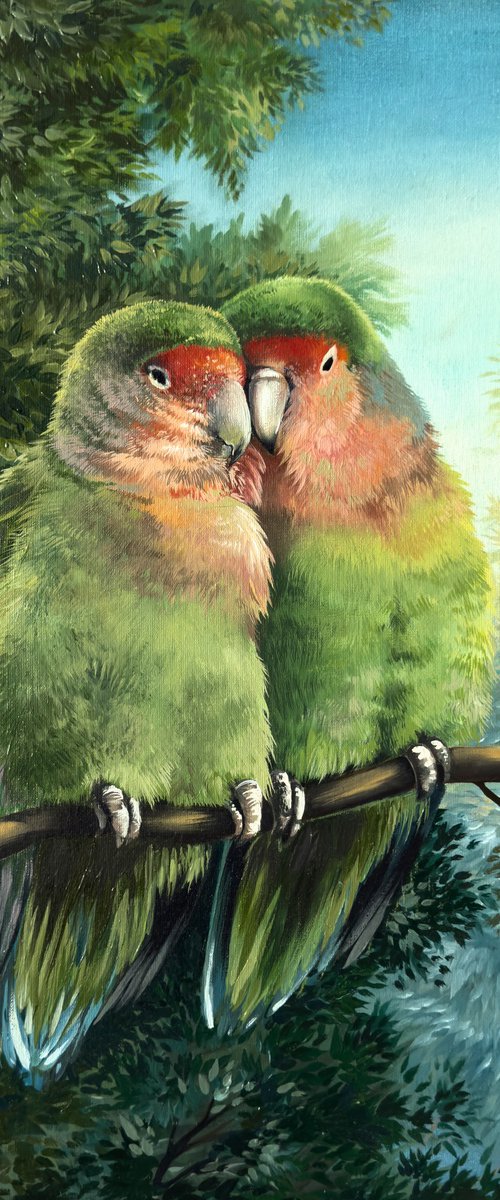 Parrots Agapornis by Anastasia Parfilo