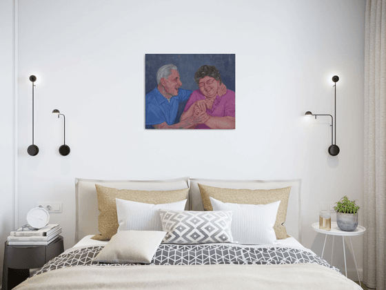 Love and laugh through the years, The story of happy couple, Couple portrait Painting