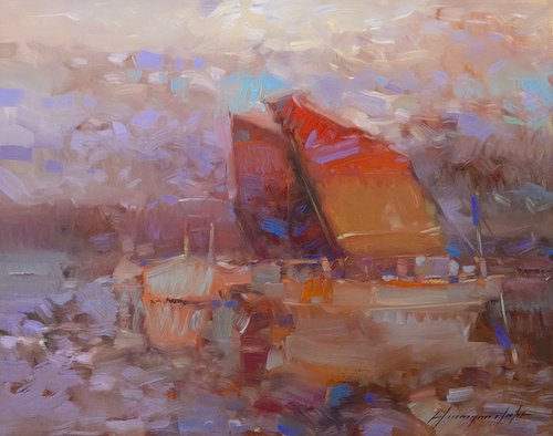 Sail Boats, Original oil painting, Handmade artwork, One of a kind by Vahe Yeremyan