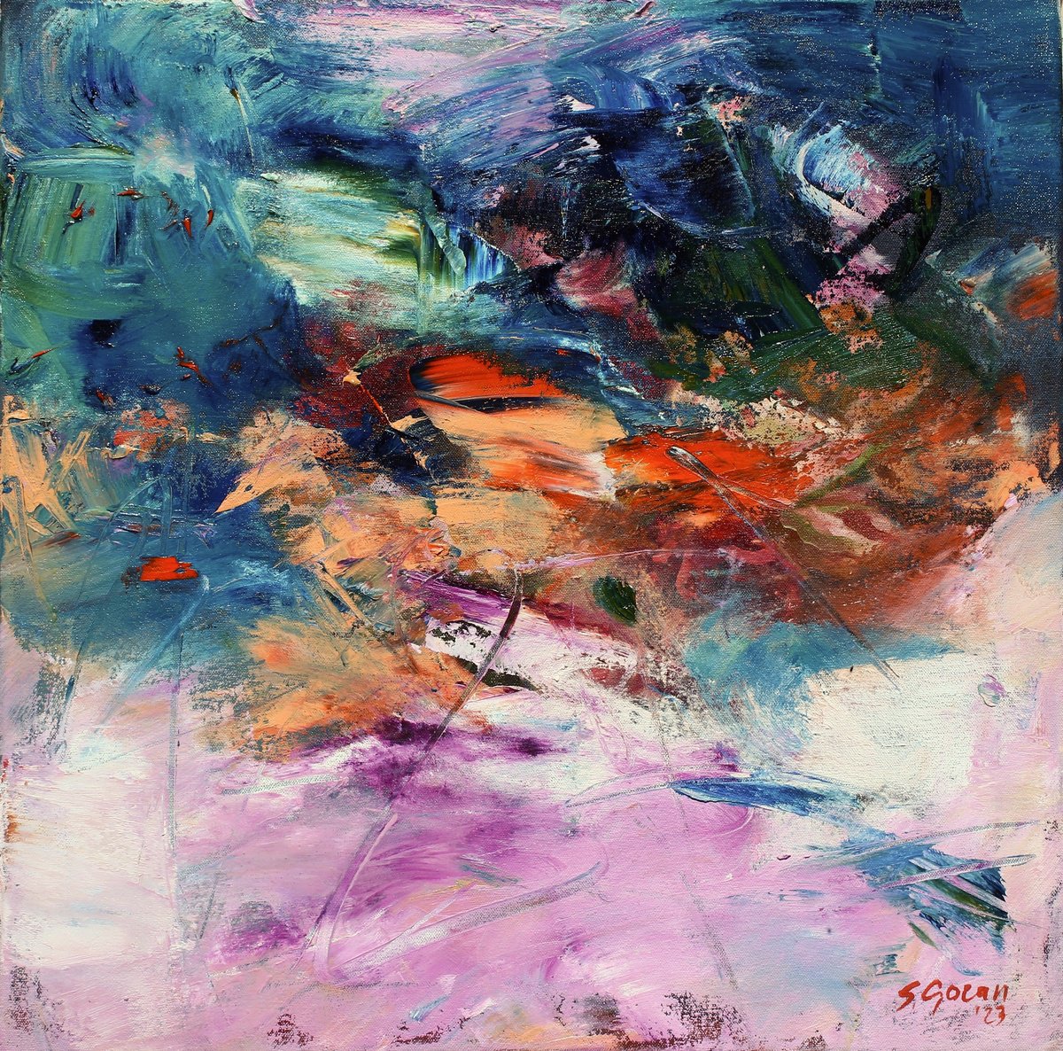 Organic Abstract Oil Painting By Simona Gocan, 20 X 20", Moonlight, Original Artwork