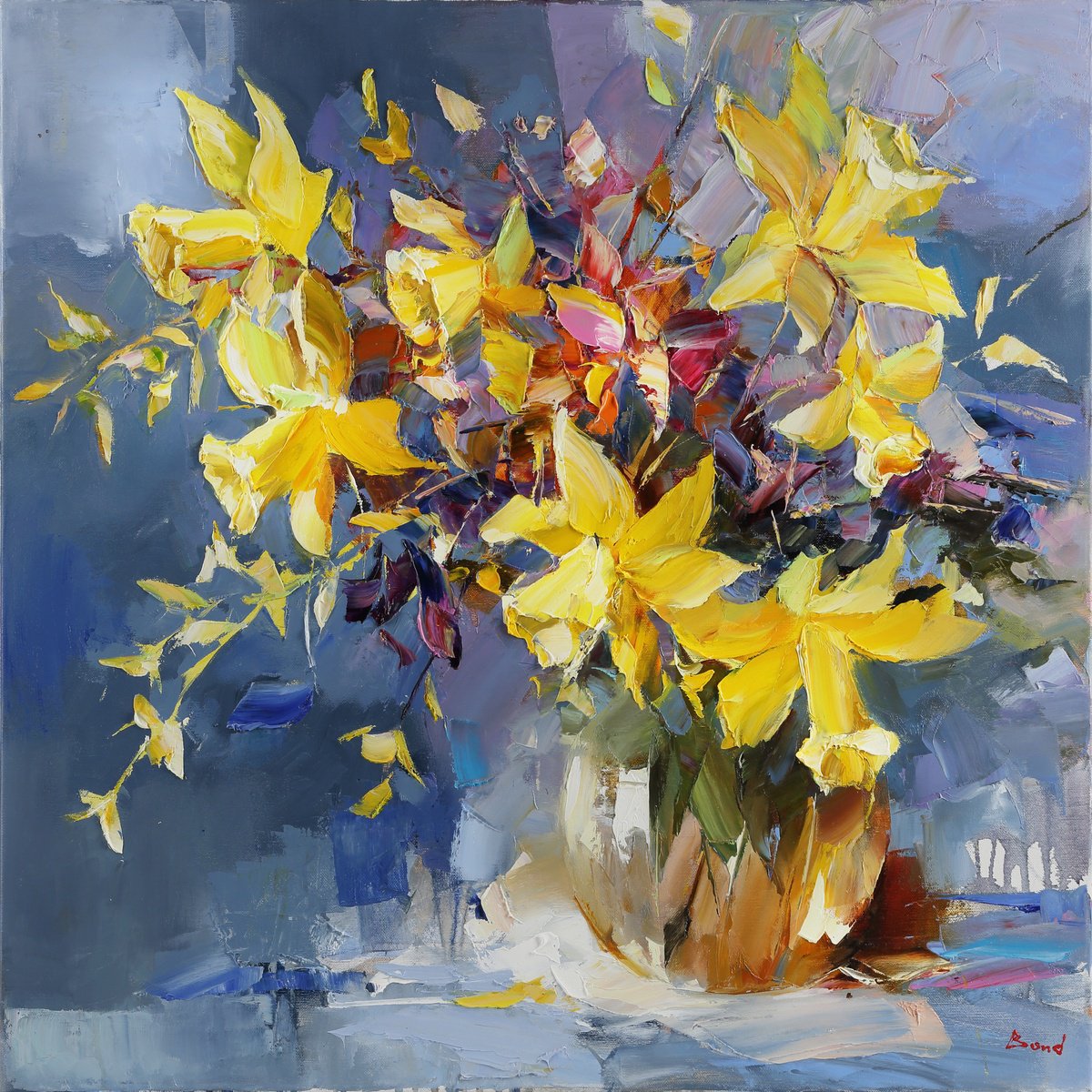 Impressionistic Still Life Oil Painting By Tetiana Bond, 28 X 28", A Kiss Of Sunlight, Original Artwork