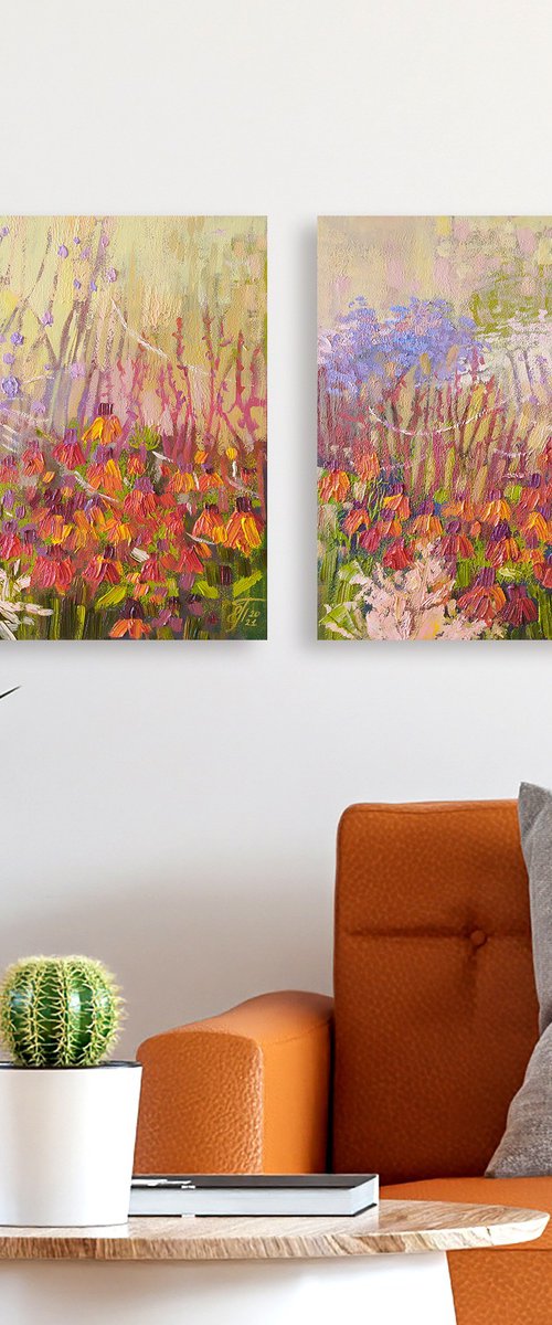 SUNLIT FLOWERS - diptych by Ekaterina Prisich