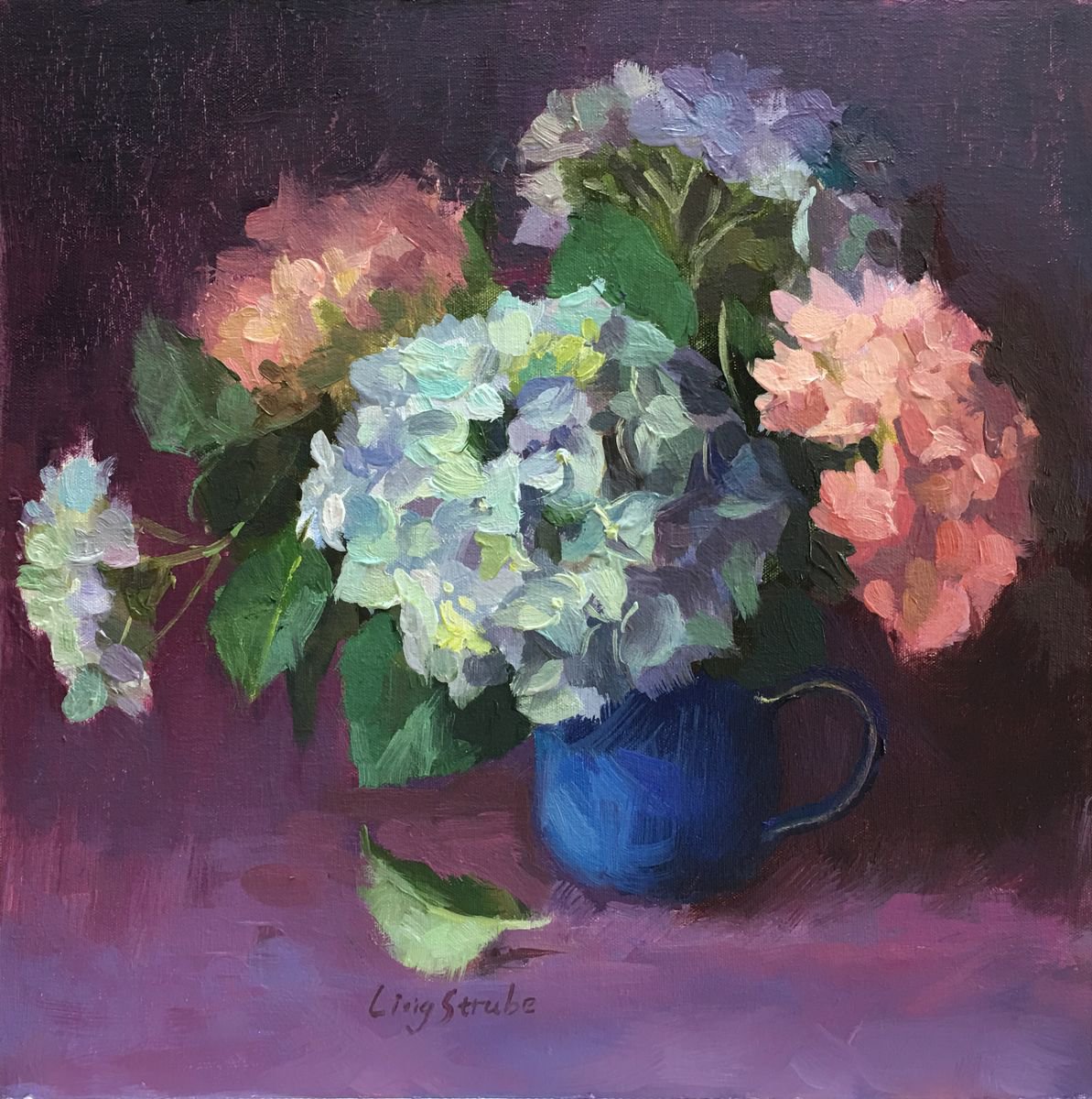 Hydrangeas in Vase Oil painting by Ling Strube | Artfinder