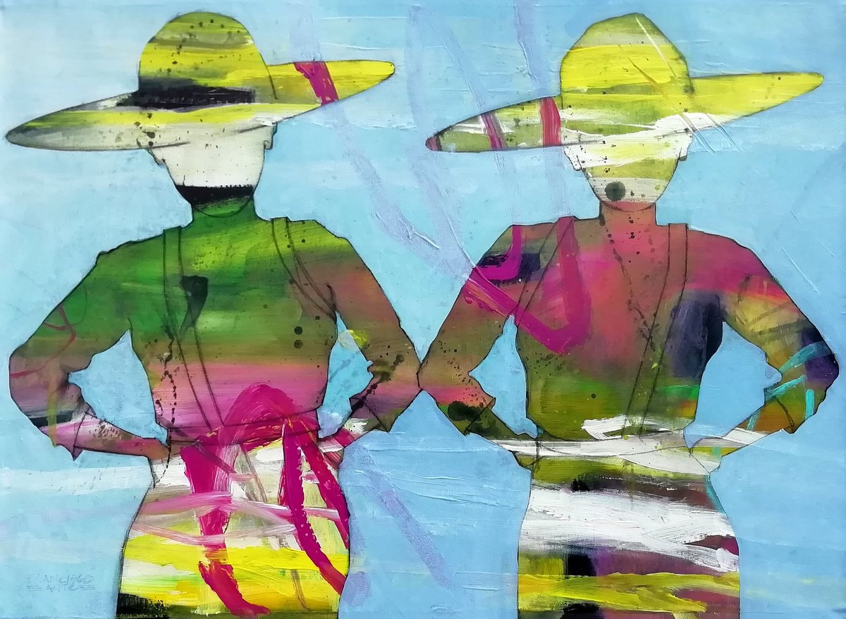 Expressive Portrait Acrylic Painting By Francisco Santos, 28 X 20, Pose For The Picture 1, Original Artwork