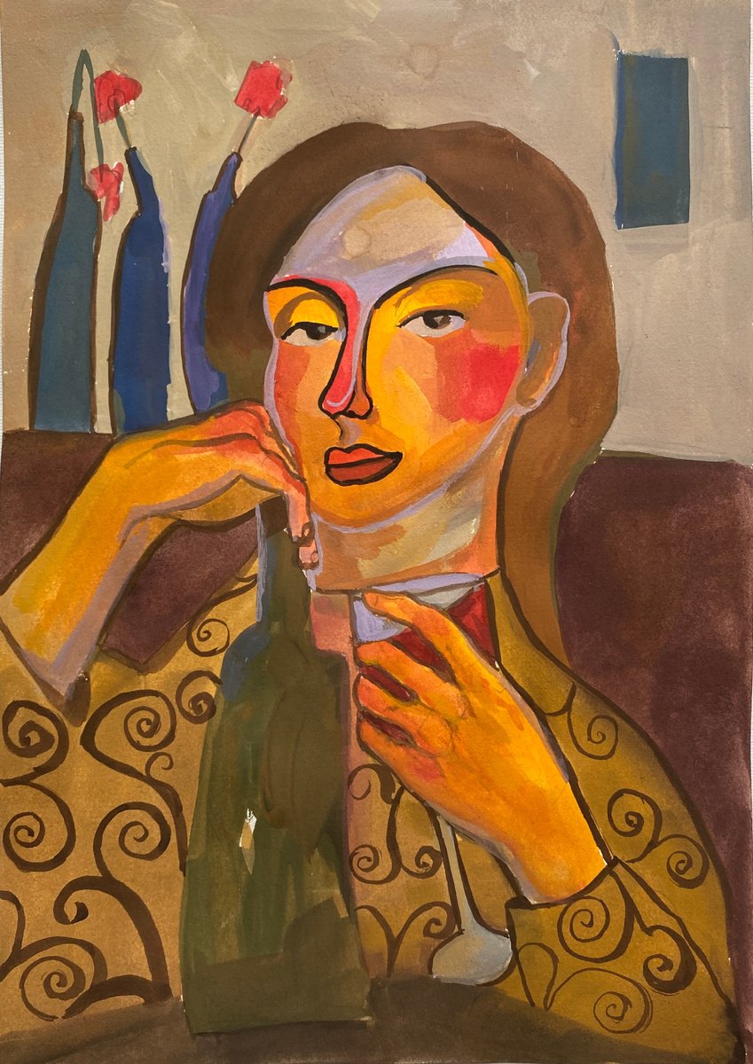 The girl with wine by Liubov Romaniuk