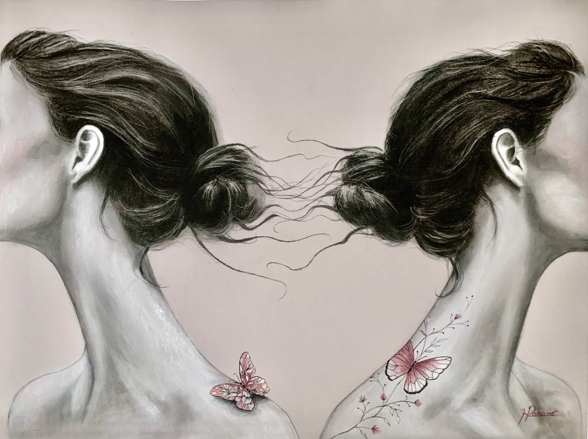 Expressive Portrait Pastel Drawing By Maria Romano, 26 X 20", Reflected Emotions, Original Artwork