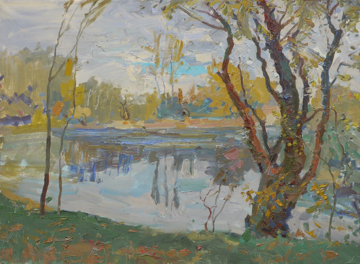 Impressionistic Landscape Oil Painting By Victor Onyshchenko, 31 X 24", Yama Lake, Original Artwork