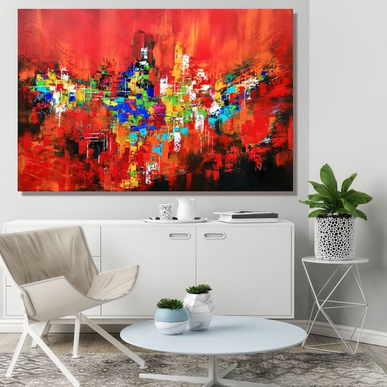Forgotten Journey - XL LARGE,  Modern, Textured, Joyful,  Energetic,  Bold,  Colorful Painting - READY TO HANG!