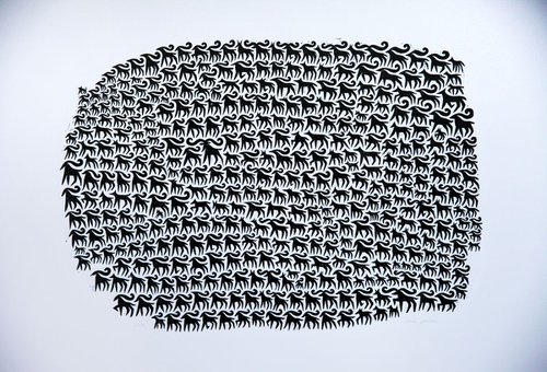 Big Migration Linocut Print by Anna Grincuka