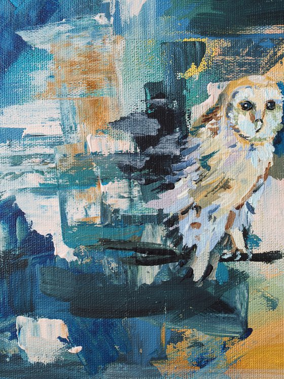 Owl on abstraction background