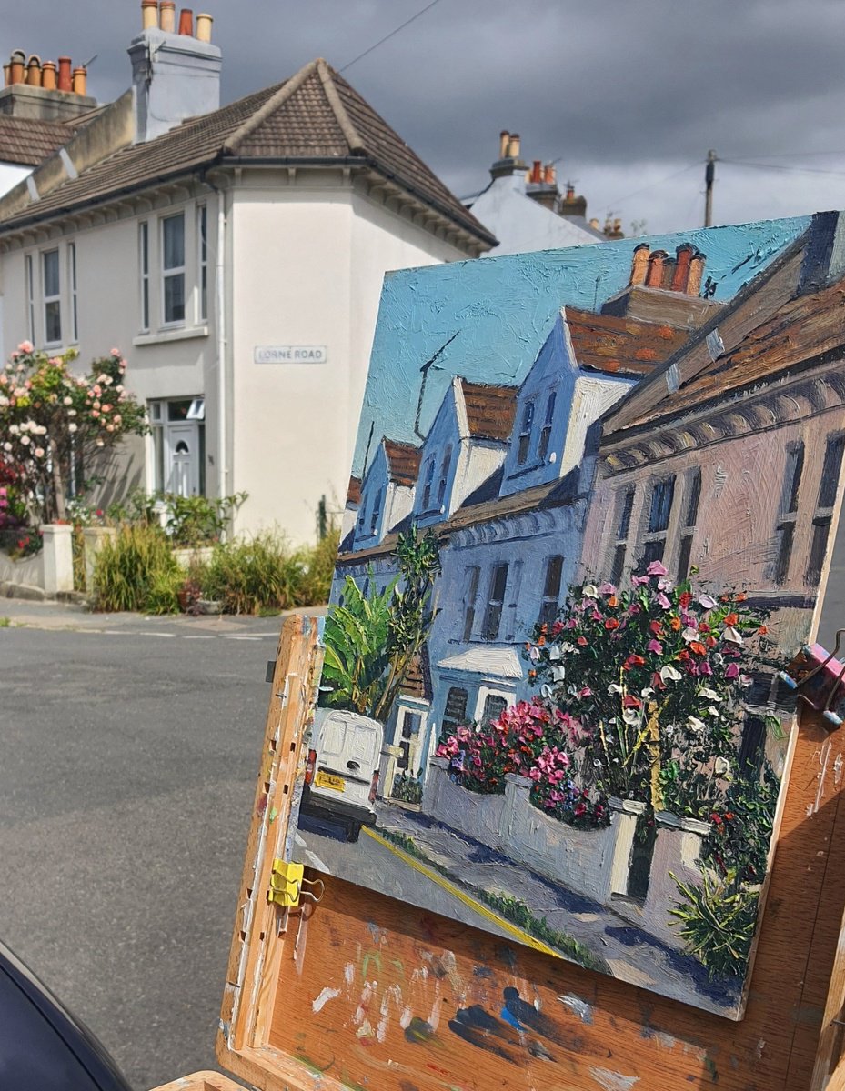 Impressionistic Cityscapes Oil Painting By Roberto Ponte, 12 X 14", Brighton Streets, Original Artwork